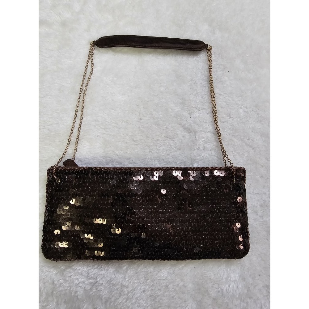 Vintage Regale Bronze Sequin Evening Bag Clutch Zip Top